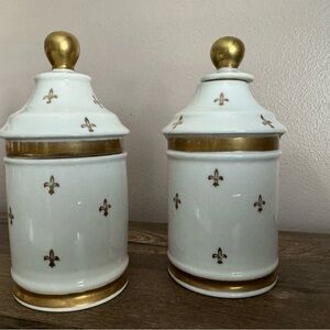 Candrea Pots, Set Of 2, Hand painted, Japan, 5.5" High, white and gold